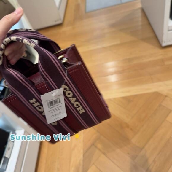 NWT Coach Smith Mini Tote Bag CCF80 pebbled leather Gold Dark wine - Picture 6 of 8